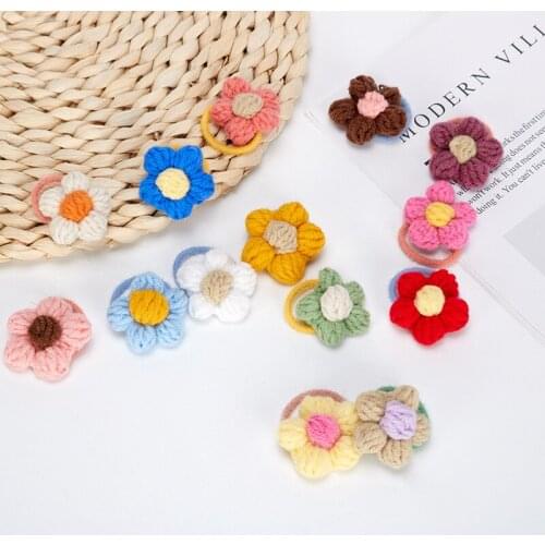 Ins Wind Rope Schoolgirl Korean Version of The Wool Flower Net Red Leather Rib Fluffy Hair Ring Handmade Hair Ornament