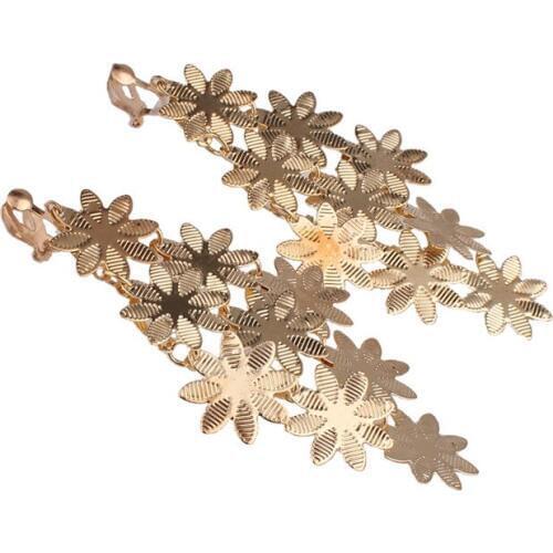 Grace Jun New Bohe Ethic Style Clip on Earrings No Pierced Fashion Flower Shape Luxury Fashion Cuff Cushion Earrings Not Allergy