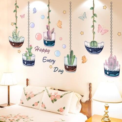 [shijuekongjian] Potted Plant Wall Stickers DIY Succulent Bonsai Wall Decals for Kids Room Baby Bedroom Kitchen House Decoration