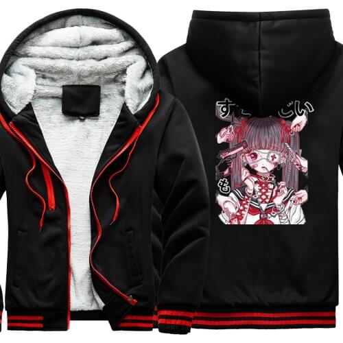 Japanese anime Keep Warm Mens Raglan Thicken Jackets Pocket Mans Sweatshirts Harajuku Tracksuits Retro Hipster sudadera hombre