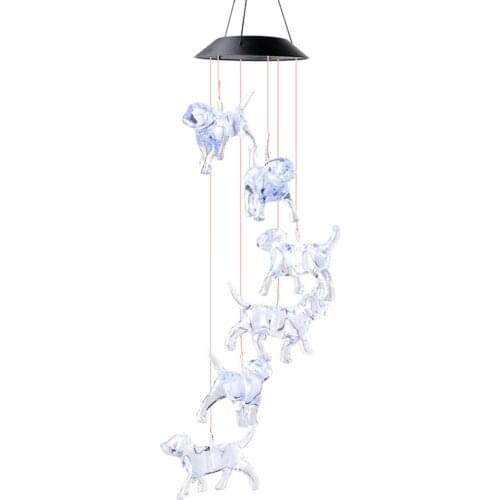 Solar Dog Wind Chime Light Waterproof LED Color Changing Landscape Lights Hanging Decoration for Home Garden Courtyard WWO