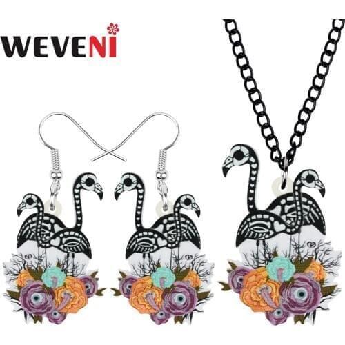 WEVENI Acrylic Halloween Flower Flamingo Skull Eyeball Jewelry Sets Festival Earrings Necklace For Women Kids Lover Classic Gift
