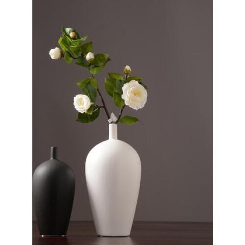 Japanese Zen ceramic dried flower vase decoration black and white creative living room table flower arranger home soft decoratio