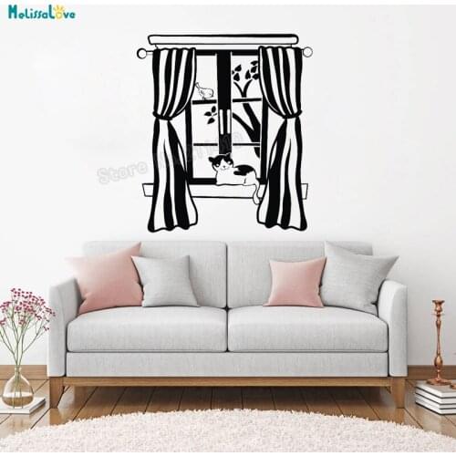 Vibrant Window Wall Sticker Cat and Bird Decals Vinyl Home Decoration For Living Room Bedroom Self-adhesive Art Murals YT397