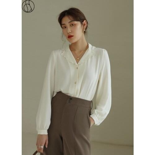 DUSHU Women Blouses French Vintage Lace Collar Shirt Womens Long Sleeves Shirts White All-match Tops Woman Vintage Tops