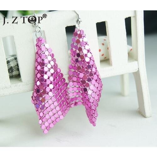 JZTOP Exquisite fashion Sequin Fine Long Drop Earrings Sweet personality candy color Exaggerate Earring Jewelry for Women