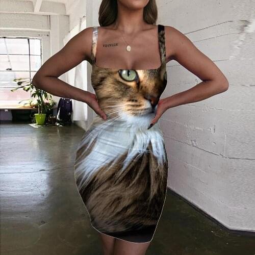 Giyu Brand Cat Dresses Women Animal Vestido Sexy Black Sundress Harajuku Halter Sleeveless Womens Clothing Party Vintage Boho