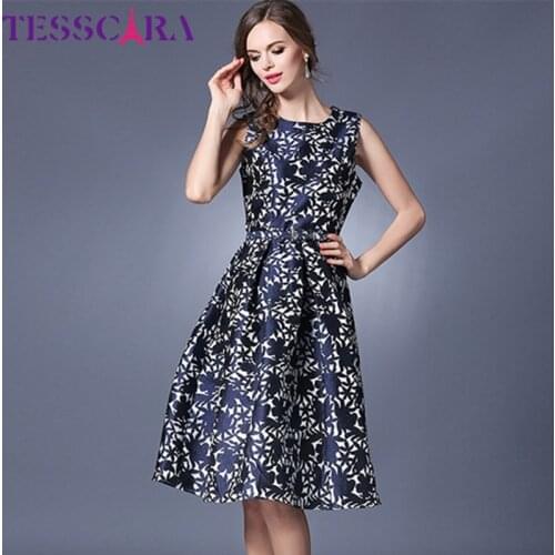 TESSCARA Women Luxury Jacquard Dress Festa High Quality Elegant Cocktail Party Robe Femme Long Vintage Designer Tank Vestidos