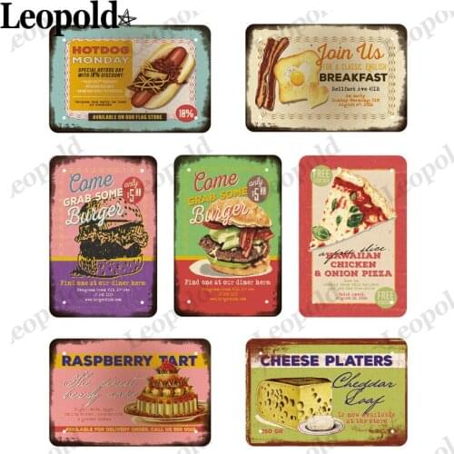 Burger Series Vintage Metal Poster Pizza Coffee Hot Dog Plaque Cheese Tin Plate Coffee Shop Restaurant Home Decoration 20X30Cm