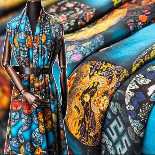1.4m Width Summer Mulberry Silk Crepe De Chine Fabric Printed Stretch Silk Sewing Material for Dress Shirt Cloth by Meter