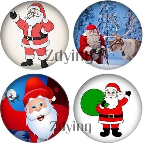 10pcs/lot 2019 Santa Claus Pattern Glass Cabochon Dome Christmas Beads Demo Flat Back Making Jewelry Findings