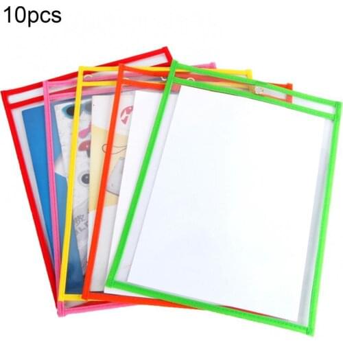 10Pcs Colorful Rewritable A4 Transparent File Pockets Early Education Supplies