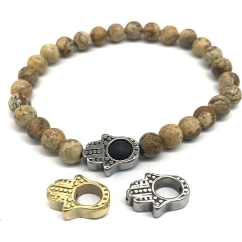 2mm Small Holes 316L Stainless Steel Fatimas Hand European Charms Beads For DIY Bracelet Jewelry Making Accessories Wholesale