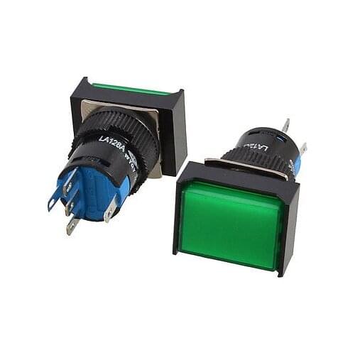5 Pins Green Lamp 1NO 1NC Momentary Rectangle Pushbutton Switch DC 24V