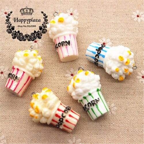 5pcs Cute Mix Colors Resin 3D Simulation Popcorn Miniature Food Art Flatback Cabochon DIY Craft Decoration,24*33mm