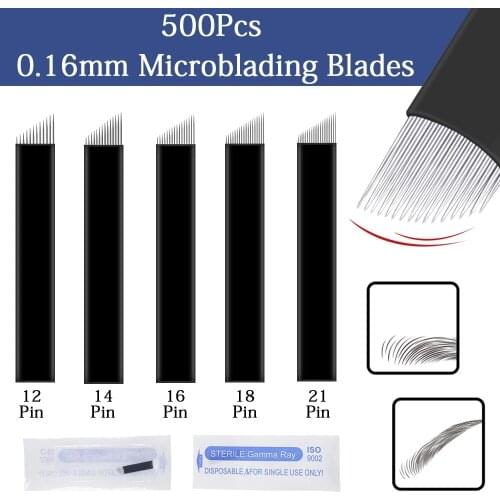 500pcs 0.16mm Nano LAMINA Tattoo Needle 12 14 16 18 21 Flex Microblading Blades Permanent Makeup for Eyebrow Manual Embroidery