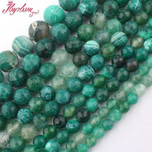 8,10,12mm Round Beads Green Faceted Craceked Fire Agates Stone Beads For DIY Necklace Bracelets Jewelry Making 15" Free Shipping