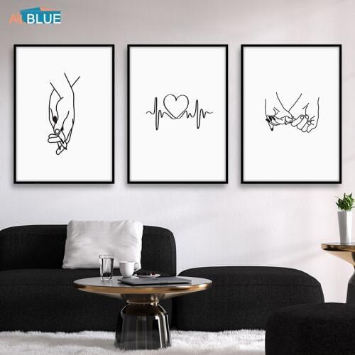 Abstract Line Heart Holding Hands Canvas Poster Prints Modern Wall Art Painting Minimalist Nordic Decoration Pictures Home Decor