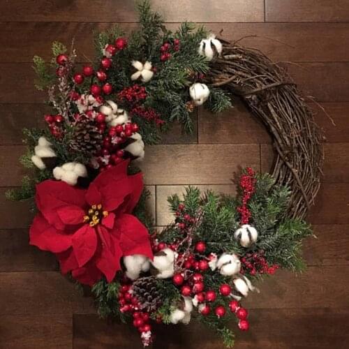 American Christmas Garland Door Hanging Pine Garland Cotton Rattan Wreath Wall Decoration Wedding Arrangement