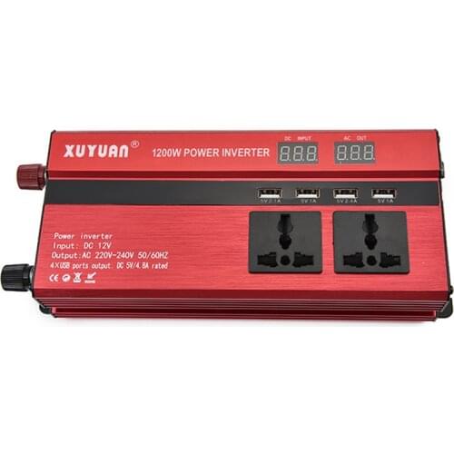 1200W Car Power Inverter USB Charge Watt DC 12V Peak Power Inverter Voltage Convertor Transformer LCD Display Portable