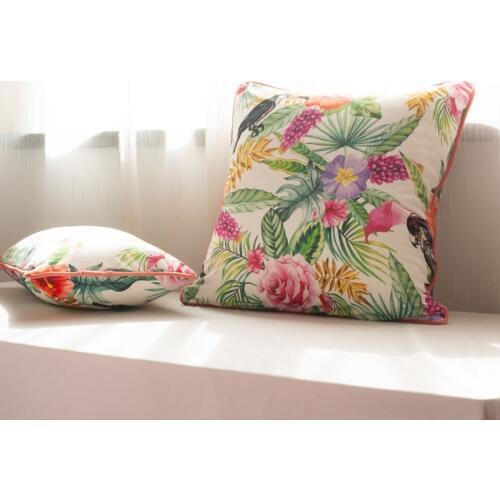 Orange Red Piping Velvet Cushion Cover Flower Bird Printed Pillow Case Soft Pillow Cover No Balling-up Without Stuffing