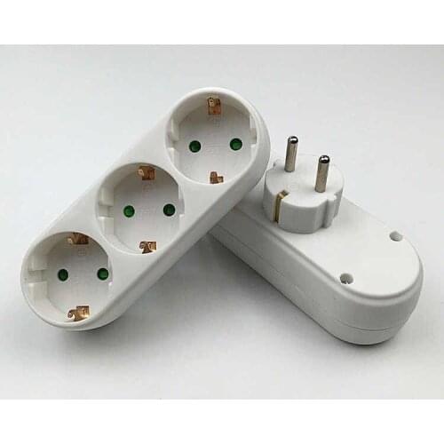 White copper 250v 10A EU universal adaptor socket Portable European standard 3way outlet extend converter plug socket