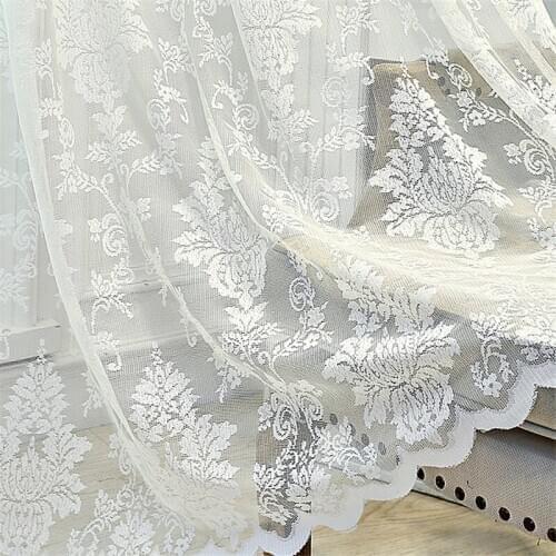 White Window Tulle Flocking Living Room Curtains European Finished Bedroom Curtain Tulle For Windows Sheer Curtains