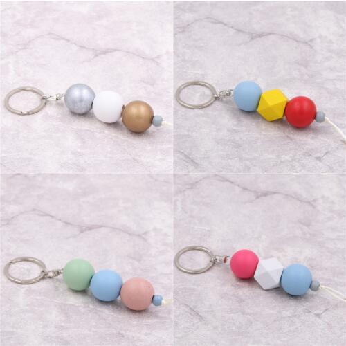 1pc Summer New Wood Keychains Candy Colorful Wooden Beads Keyring For Women Jewelry
