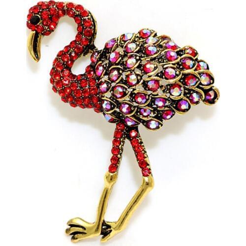 OneckOha Red Flamingo Brooch Pin Rhinestone Cranes Brooches Garment Accessories Animal Pin