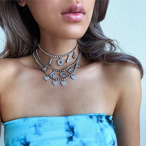 Bohemian Pendant Necklace Cuban Link Chain Choker Necklace for Women Girls Letter Chain Bling Hip Hop Statement Necklace Jewelry