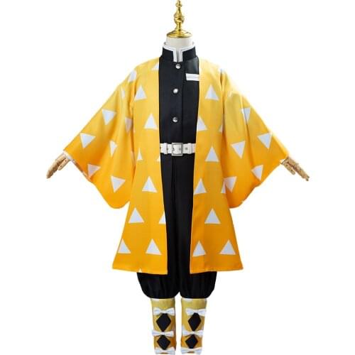 Kids Demon Slayer Kimetsu no Yaiba Agatsuma Zenitsu Cosplay Costume Uniform Children Halloween Carnival Party Fancy Dress