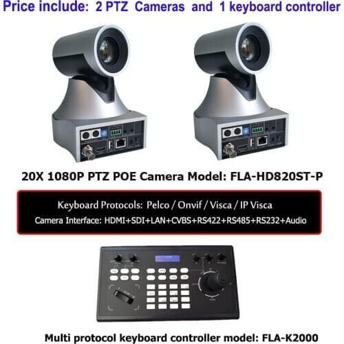 IP Keyboard Remote Controller 20X Zoom Lens PTZ Broadcast Camera with SDI HDMI LAN (PoE) for Broadcasting / Live Streaming