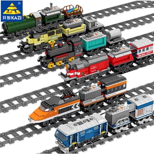 Technical Powered Electric Classic City Train Rail Station Model Building Blocks High Speed Rail Brick Educational Toy For Child