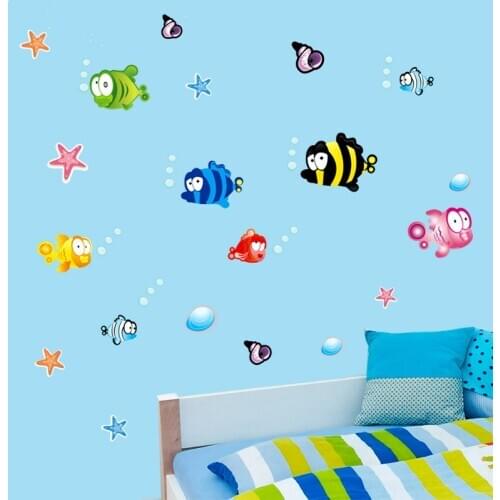 Creative Cartoon Underwater Fish Starfish Bubble Wall Stickers For Kids Rooms Bedroom Nursery Bathroom Home Decor Wall Decals