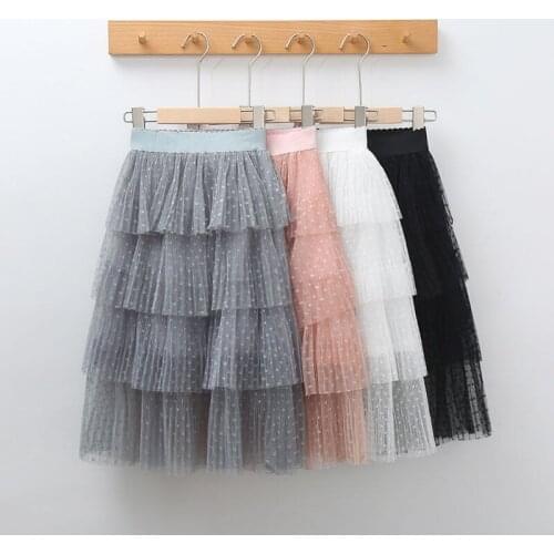 Summer Girls Cake Tutu Skirts For Kids Childrens Clothes Dots Mesh Pleated Princess Tulle Skirt Clothing 5 6 8 10 11 12 Years