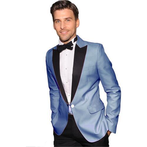 Fashionable One Button Light Blue Groom Tuxedos Peak Lapel Groomsmen Men Blazers Suits (Jacket+Pants+Tie) NO:381