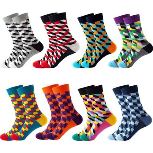 Socks Mens Latest Design Short Crew Socks Hip Hop Summer Socks Quality Business Geometric Lattice Colorful Mens Cotton Sock Sox