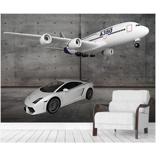 Custom photo mural on the wall 3d wallpaper Airplane sports car cement wall decor living room wallpaper for walls 3 d in rolls