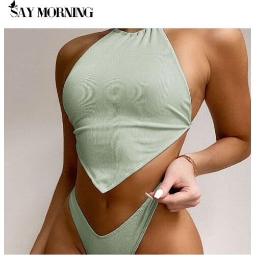 SAY MORNING Bellyband Bikini New 2021 Small Solid Pit Strip Womens Swimwear Bikini Bathing Suit BeachWear Swimsuit Swimming
