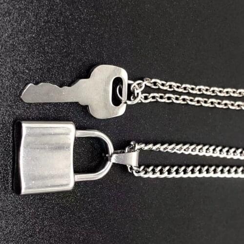 Couple 1 set chain necklace Gothic punk silver key lock toddler necklace female man lover necklace jewelry charm