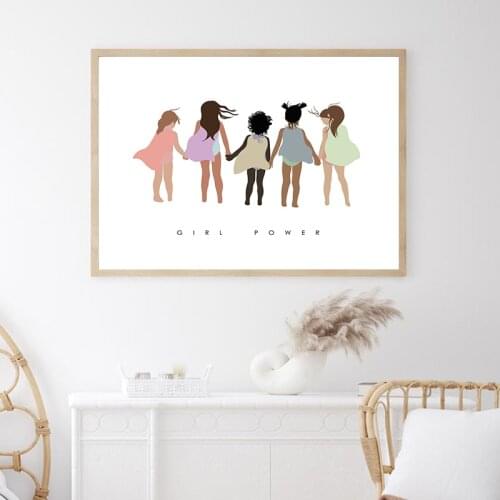 Girl Power Poster Feminist Illustration Art Prints Inspirational Girls Modern Wall Art Canvas Painting Picture Woman Room Decor
