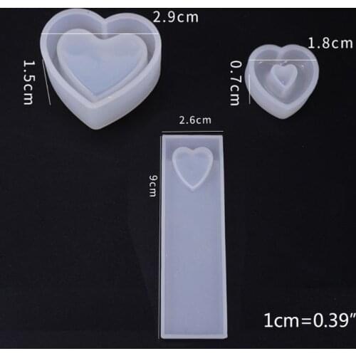 Crystal Epoxy Resin Mold Heart Shaped Box Hollow Pendant Bookmark Silicone Mould