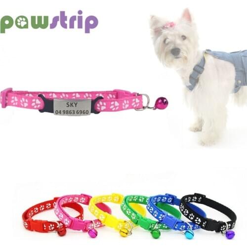 Adjustable Dog Collar Personalized Custom Pet ID Tags Nylon Puppy Collar Paw Anti-Lost Cats Collar With Bell Pets Accessories