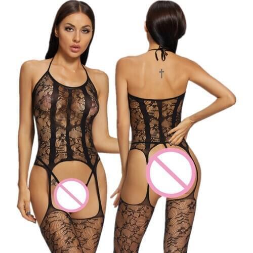 Sexy Body Stocking Women Fishnet Open Crotch Bodystockings Mesh Black Lingerie Erotic Bodysuit Sleepwear Crotchless Teddies