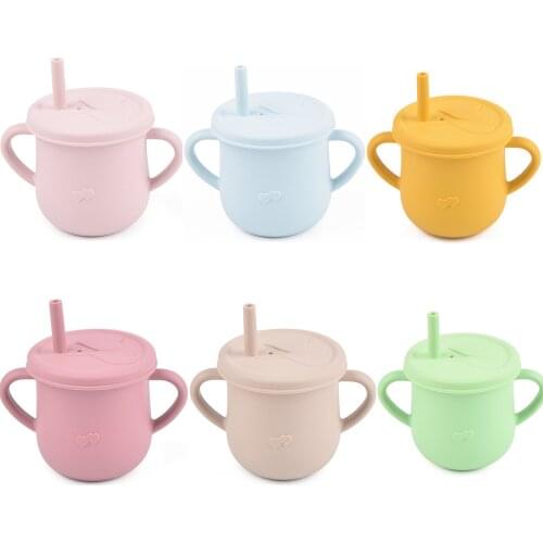 Silicon Sippy Trainer Straw Cup for Baby Training and Learning Cup with Handle for Toddlers Child Feeding Cup with Nonspill Lid