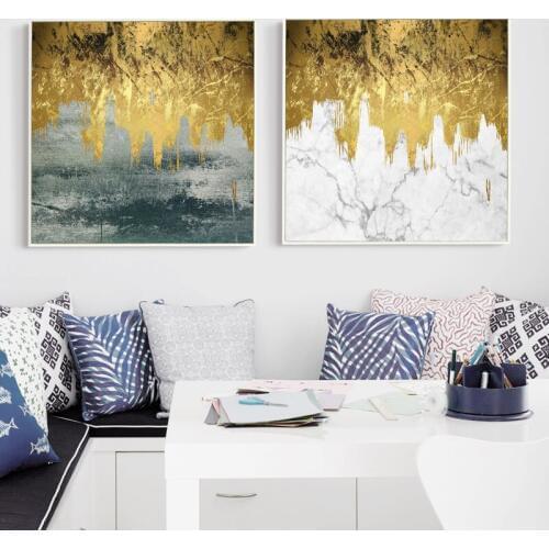 Nordic Decorative Abstract Marble With Gold Paint Canvas Painting Poster And Print Picture Wall Art Living Room Home Decor