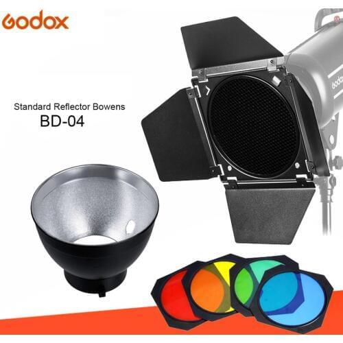 Godox BD-04 Barn Door Honeycomb Grid 4 color Filter + Bowens Mount Reflector for Studio Flash