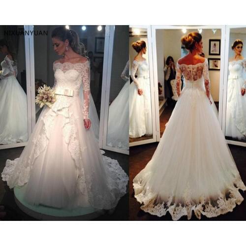 Vestido De Noiva 2021 New Vintage A Line Appliques Princess Long Sleeve Lace Wedding Dress Bridal Dresses Casamento