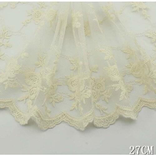 28Yards Beige Yellow 27cm Wide Lace Trim Floral Fabric For Lingerie Sewing Craft DIY Apparel Fabrics Garment Accessory