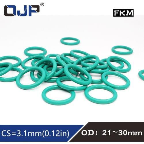 5PCS/lot Rubber Ring Green FKM O ring Seal 3.1mm Thickness OD21/22/23/24/25/26/27/28/29/30mm ORings Seal Oil Ring Gasket Washer